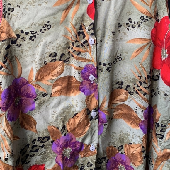 90s Vintage Leopard Tropical Floral Button Up Sleeveless Top Size Medium/Large - Picture 7 of 15